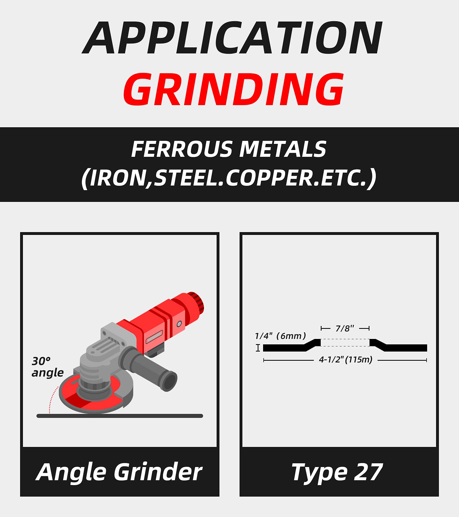 4-1/2 Inch Metal Grinding Wheels - 25 Pack Aggressive Grinding Discs for Angle Grinders (1/4