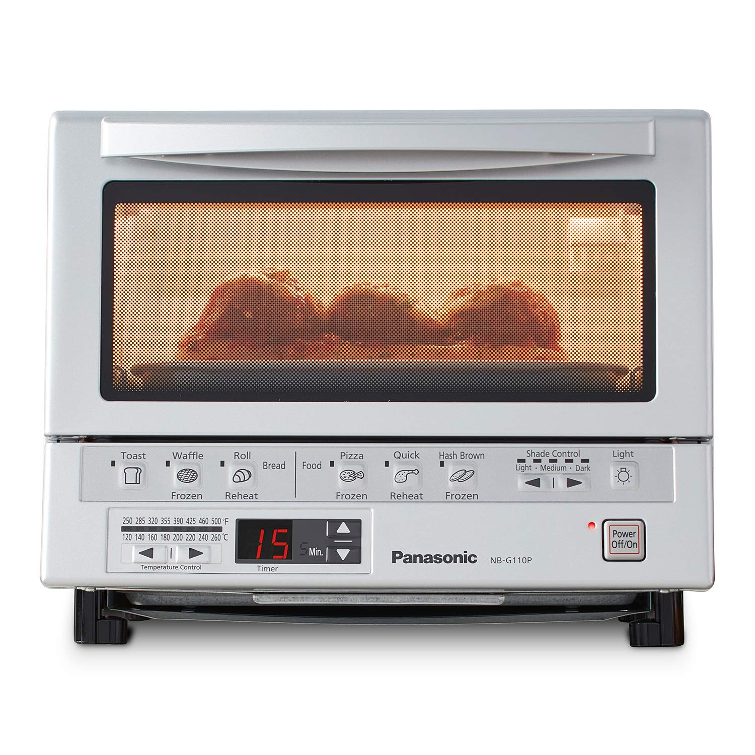 Panasonic FlashXpress Toaster Oven - 1300W Countertop Oven with Double Infrared Heating, Removable 9-Inch Baking Tray, Compact Size (12x13x10.25 Inches), Silver - Perfect for Small Kitchens, Dorms, Offices & Quick Meals