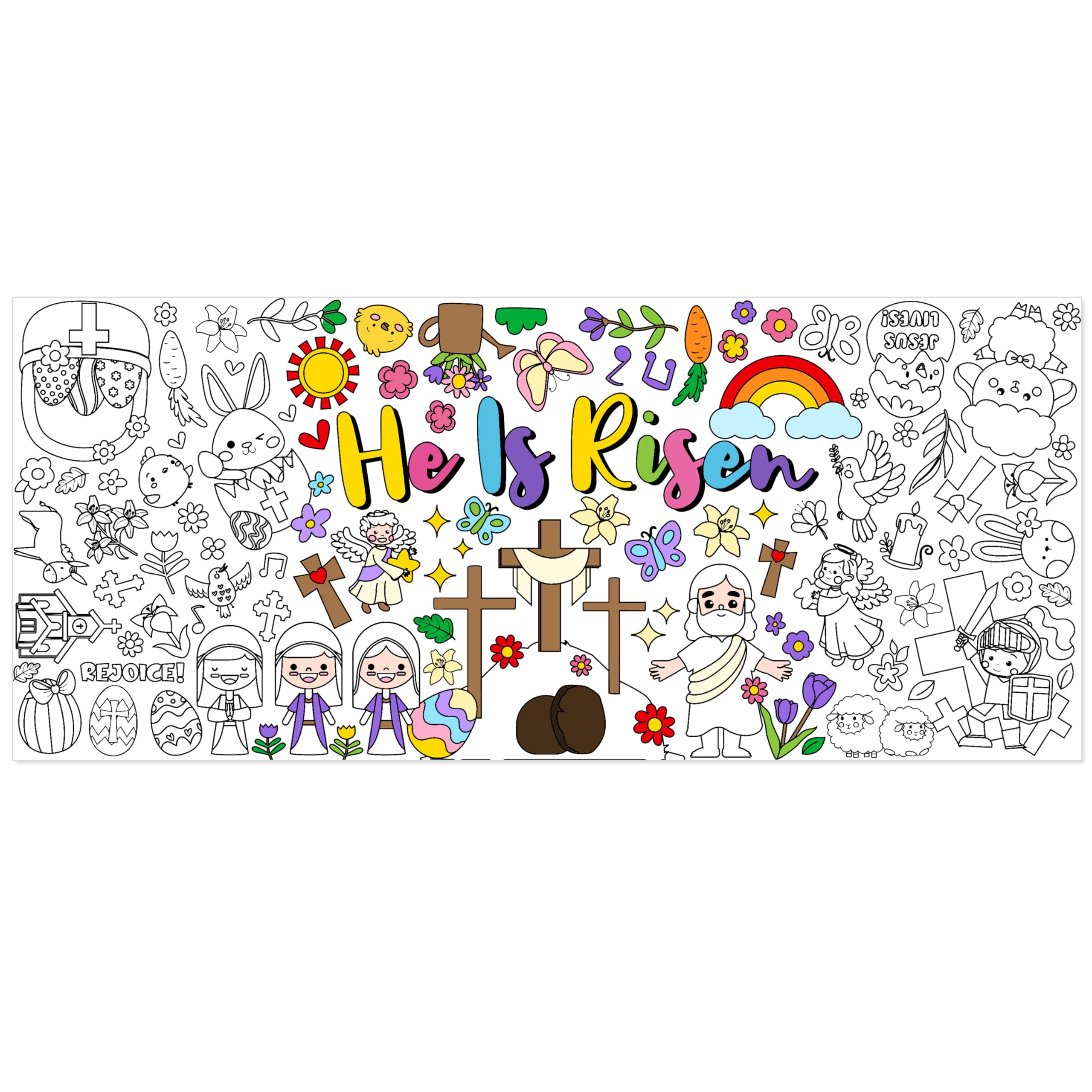 X1zuue Easter He is Risen Giant Coloring Poster for Kids - Huge Religious Theme Blank Paper Banner, Large Coloring Table Cover for Classroom, Home, Party, DIY Art Craft Activity Supplies - Perfect for Sunday School, Church Events & Easter Celebrations