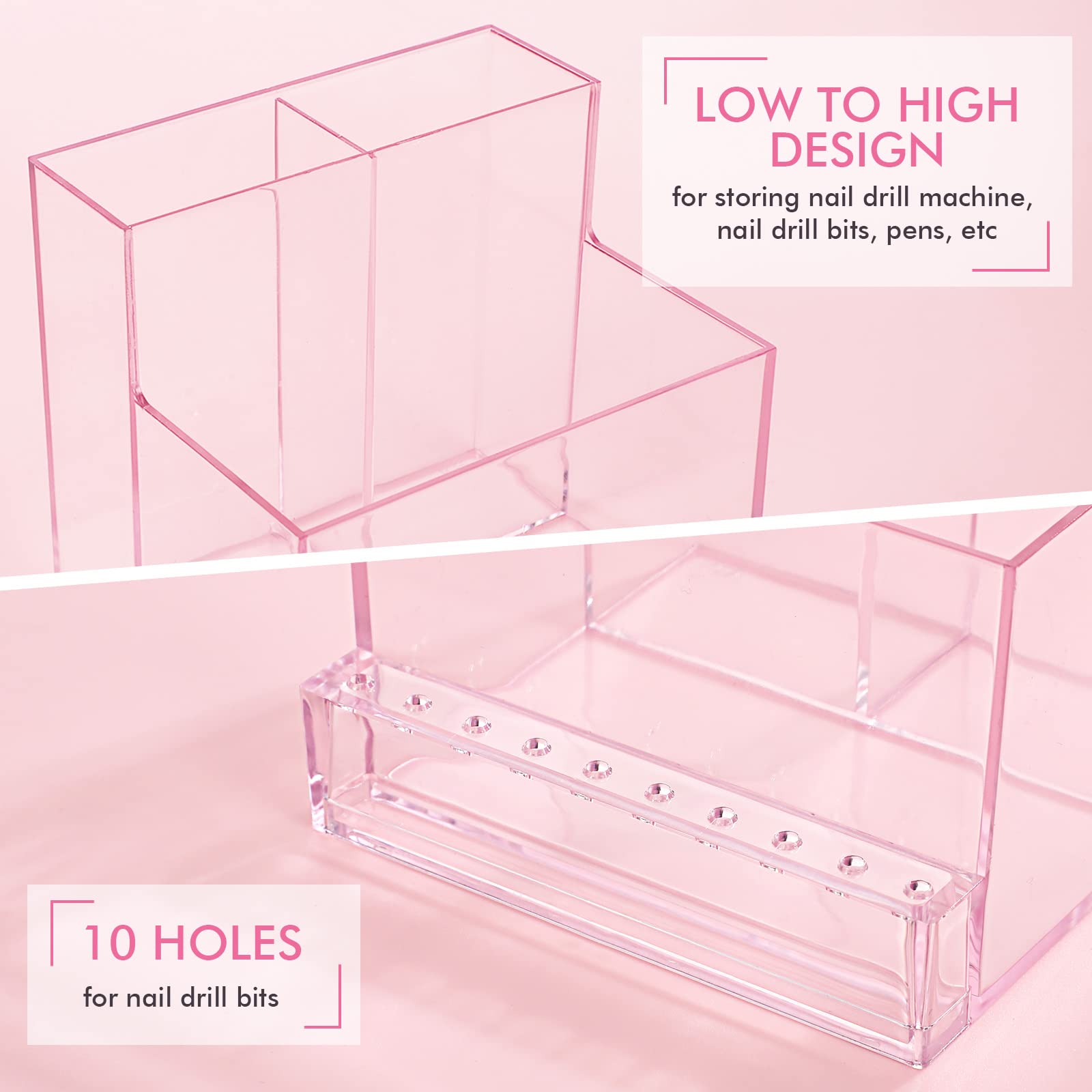 FRCOLOR Professional Nail Drill Bit Holder Storage Box - 24 Slot Grinding Bit Organizer Case for Nail Art Polishing & Manicure Tools (Pink) - Perfect for Salon, Home & Travel Nail Care