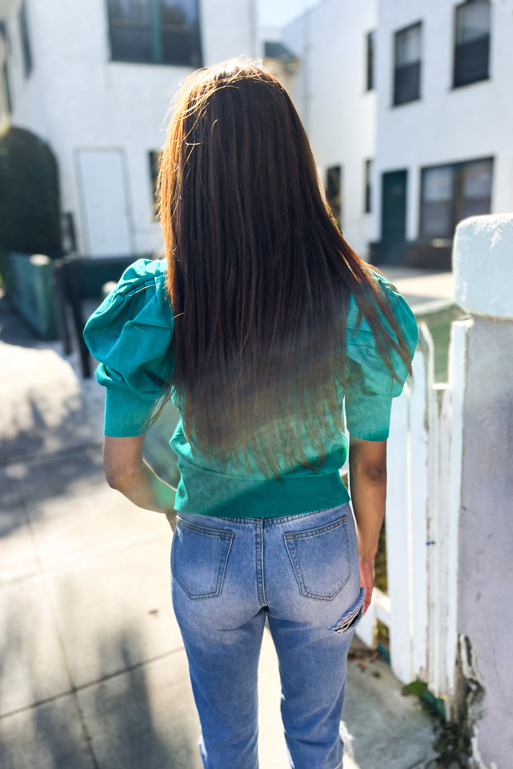 Be Bold Solid Emerald Shirred Puff Sleeve Sweater Top | Women's Fashion Knitwear | Perfect for Fall Outfits & Holiday Parties