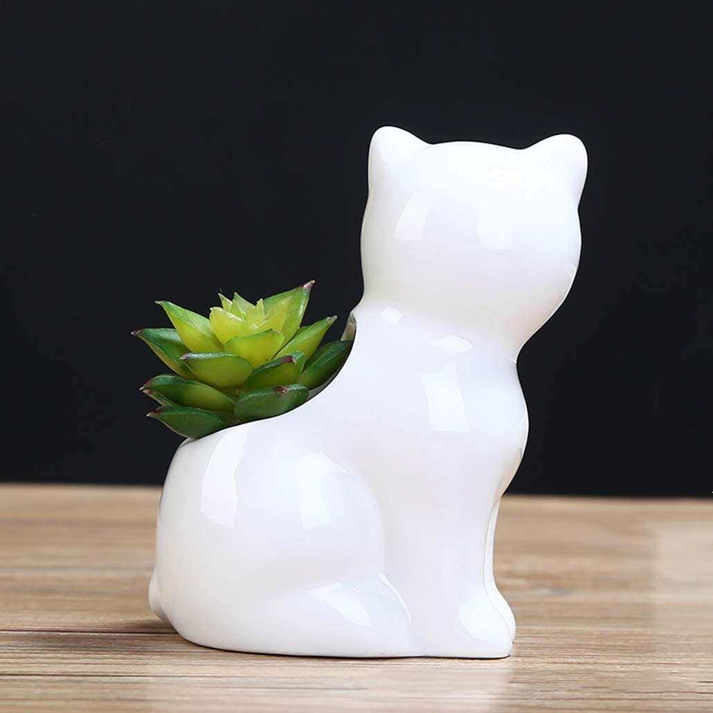 Adorable Ceramic Cat Succulent Pots - Mini Cactus & Flower Planters in White - Perfect for Home Decor, Office Desk & Gift Ideas