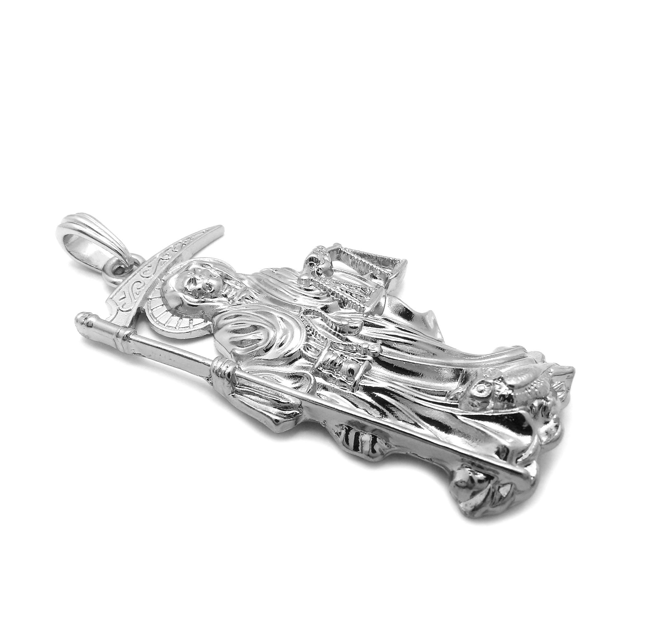 18K Iced Out Santa Muerte Pendant with Cuban Link Chain - 18