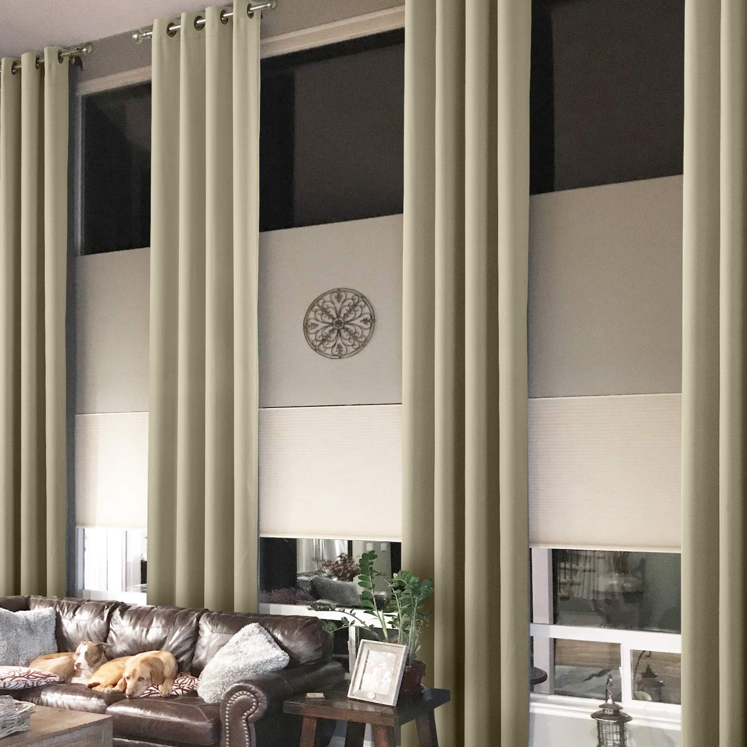 Thermal Insulated Blackout Curtains for Bedroom - Extra Long Grommet Window Drapes, Beige, 1 Panel - Energy Efficient & Room Darkening for Better Sleep & Privacy
