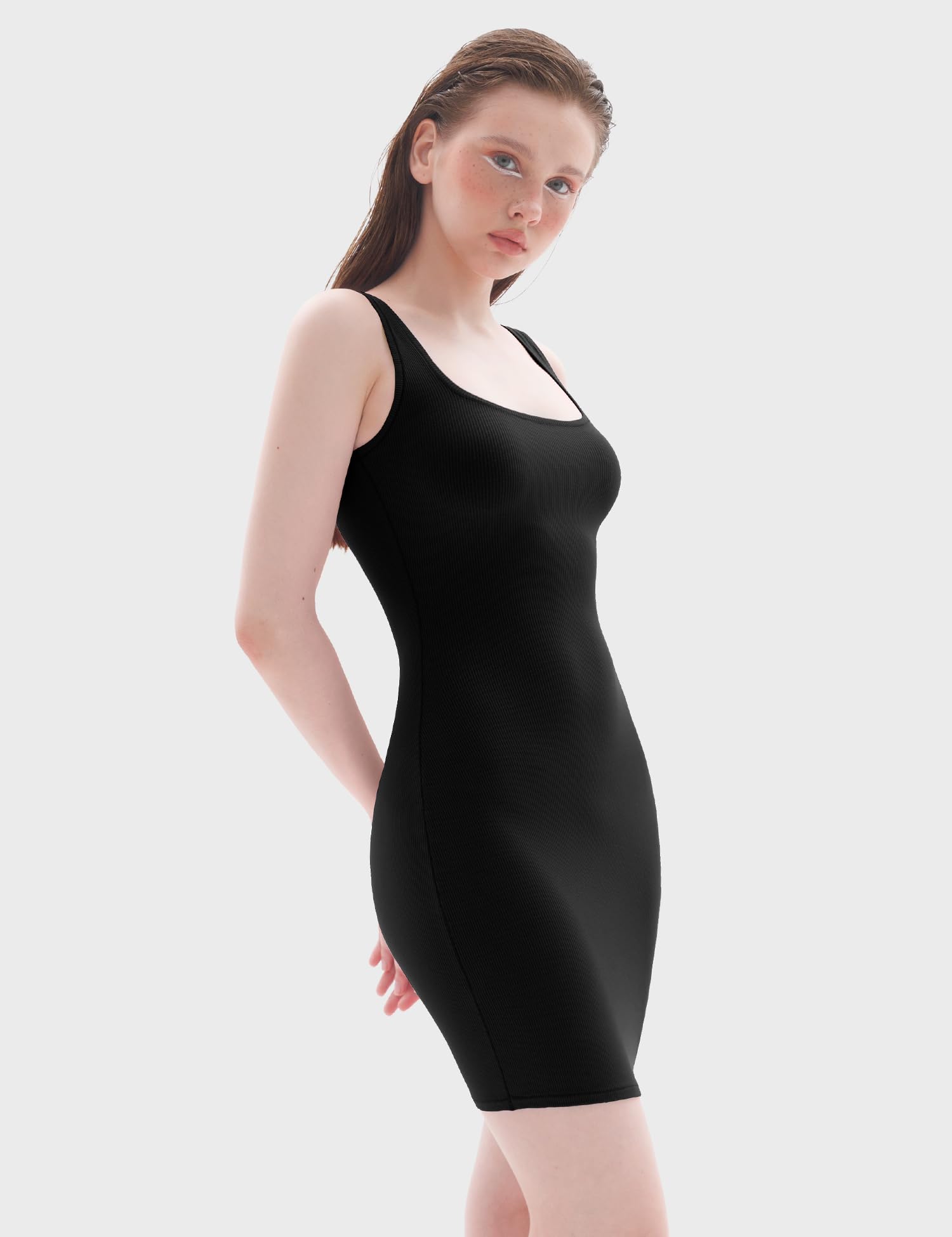PUMIEY Women's Square Neck Mini Dress - Ribbed Bodycon Tank Dress Slim Fit Summer Casual Dress for Women | Perfect for Beach, Party & Date Night Outfits