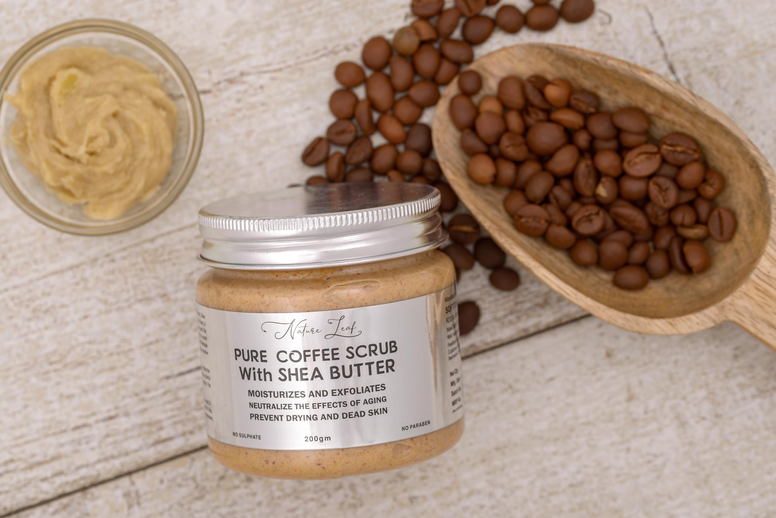 Natural Leaf Pure Coffee Scrub with Shea Butter - Exfoliating & Tan Removing Facial Scrub for Women & Men | Dead Skin Removal & Skin Brightening | 200g | Perfect for Spa Day & At-Home Skincare Routine