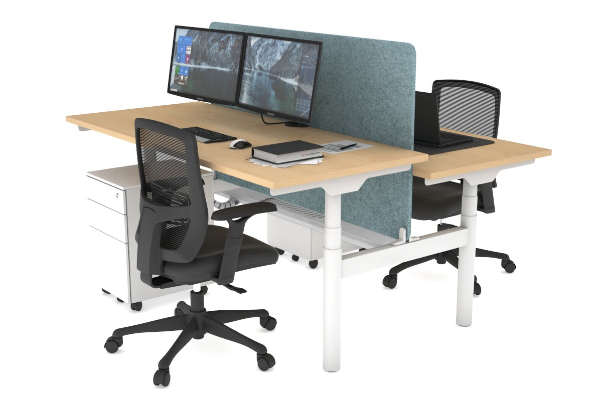 Flexi Premium Height Adjustable 2-Person H Bench Workstation - White Frame [1800L x 700W] - Ideal for Office, Home Workspace & Collaborative Environments