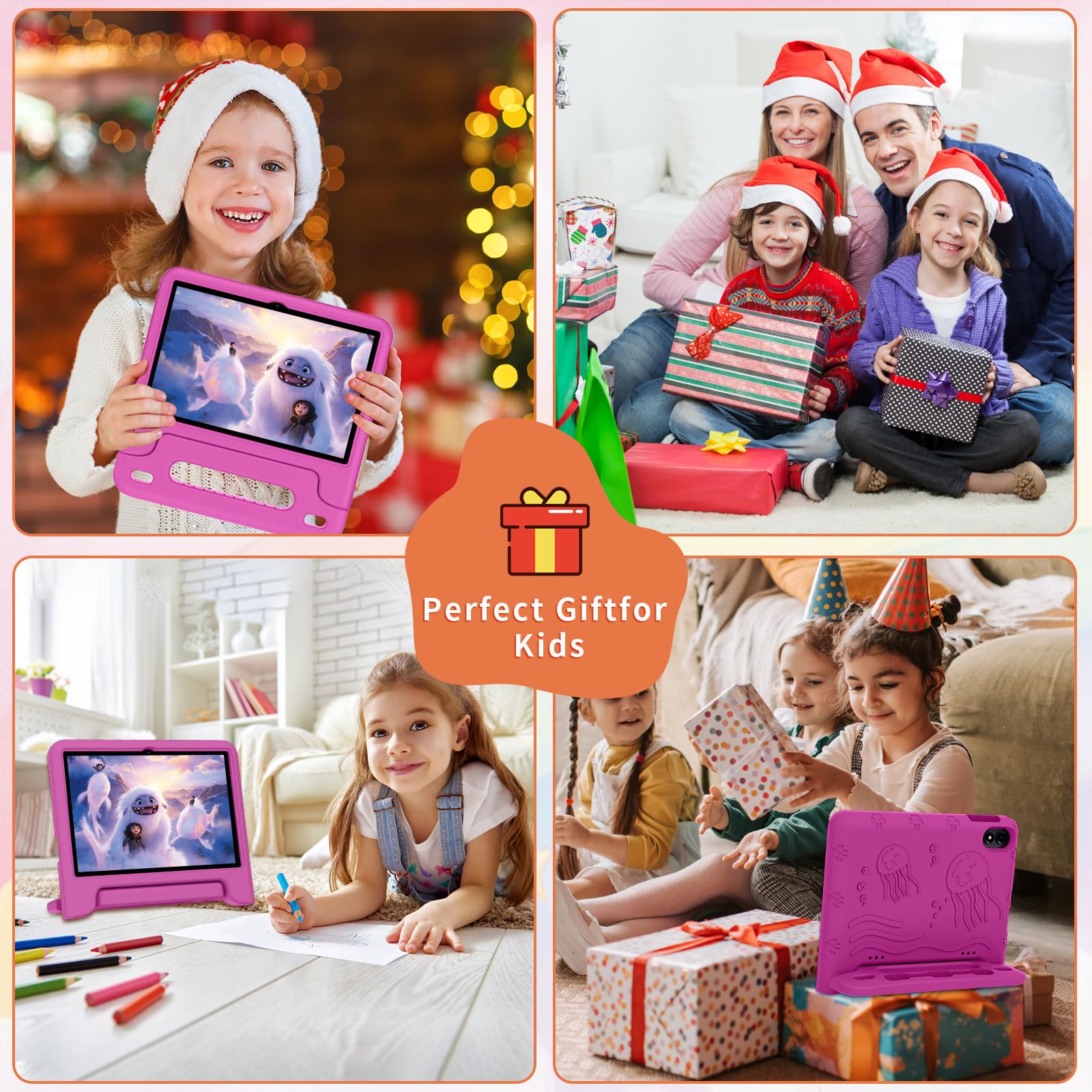 2024 New 10 Inch Kids Tablet with Android 14 | Octa-Core 64GB WiFi Learning Tablet | Parental Control & Protective Case | Long Battery Life & Fast Charging | Perfect for Homeschooling, Travel & Educational Games (Pink)