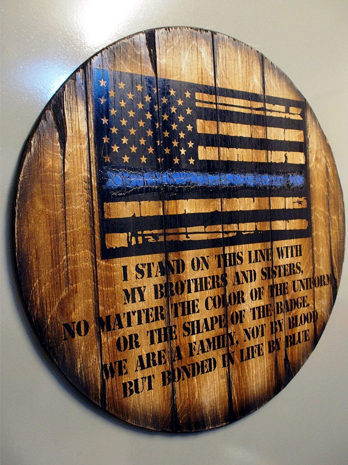 Thin Blue Red Green Yellow Gray Purple Line Personalized American Flag - Rustic Whiskey & Wine Barrel Decor - Home Bar & Man Cave Wall Art - Unique Personalized Gifts for Police, Firefighters, Military (Perfect for Patriotic Home Decor & Office Display)