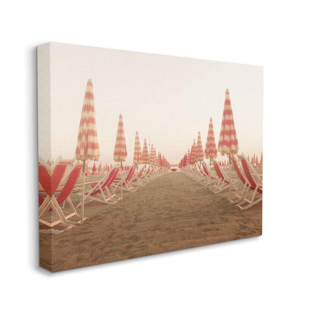Stupell Industries Symmetric Beach Chairs on Sand Red Tan Photograph Wall Art - 30x40 Canvas Print by Aledanda - Perfect for Coastal Decor, Living Room, Bedroom & Office