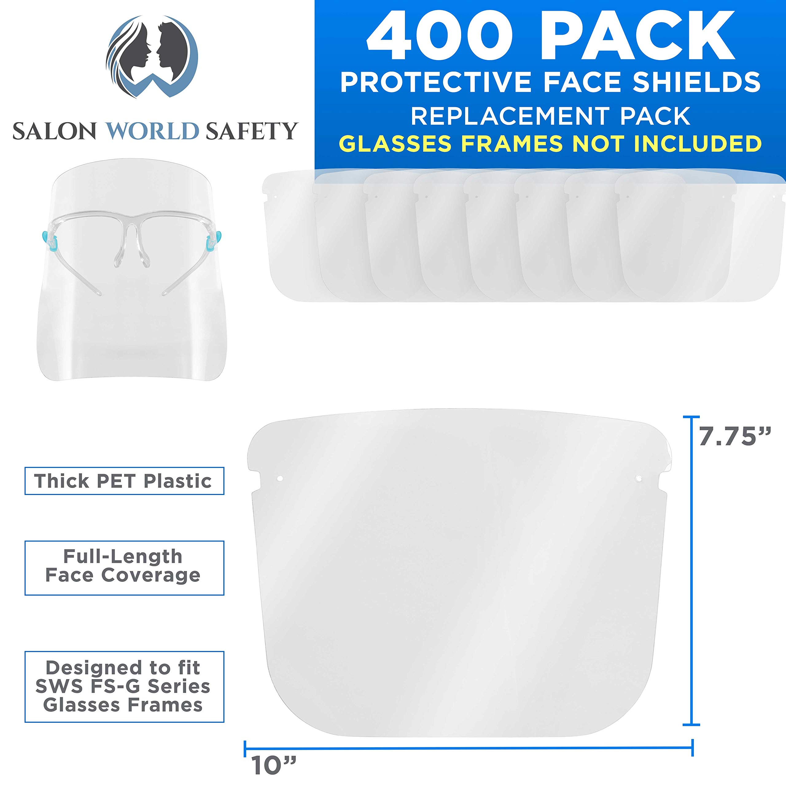 TCP Global Salon World Safety Replacement Face Shields - 40 Pack (10 Packs of 4), Clear PET Plastic Anti-Fog Full Face Protection for Eyes, Nose & Mouth - Compatible with Most Brands | Ideal for Salons, Healthcare, Labs & Industrial Use