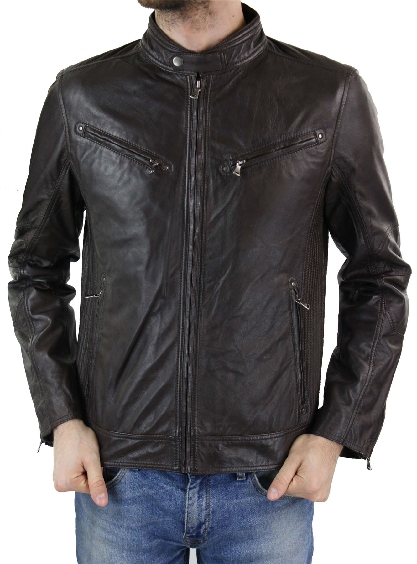 Men's Real Leather Biker Jacket with Zipper - Smart Casual Vintage Style in Black, Tan & Brown - Perfect for Motorcycle Riding, Night Out & Everyday Wear