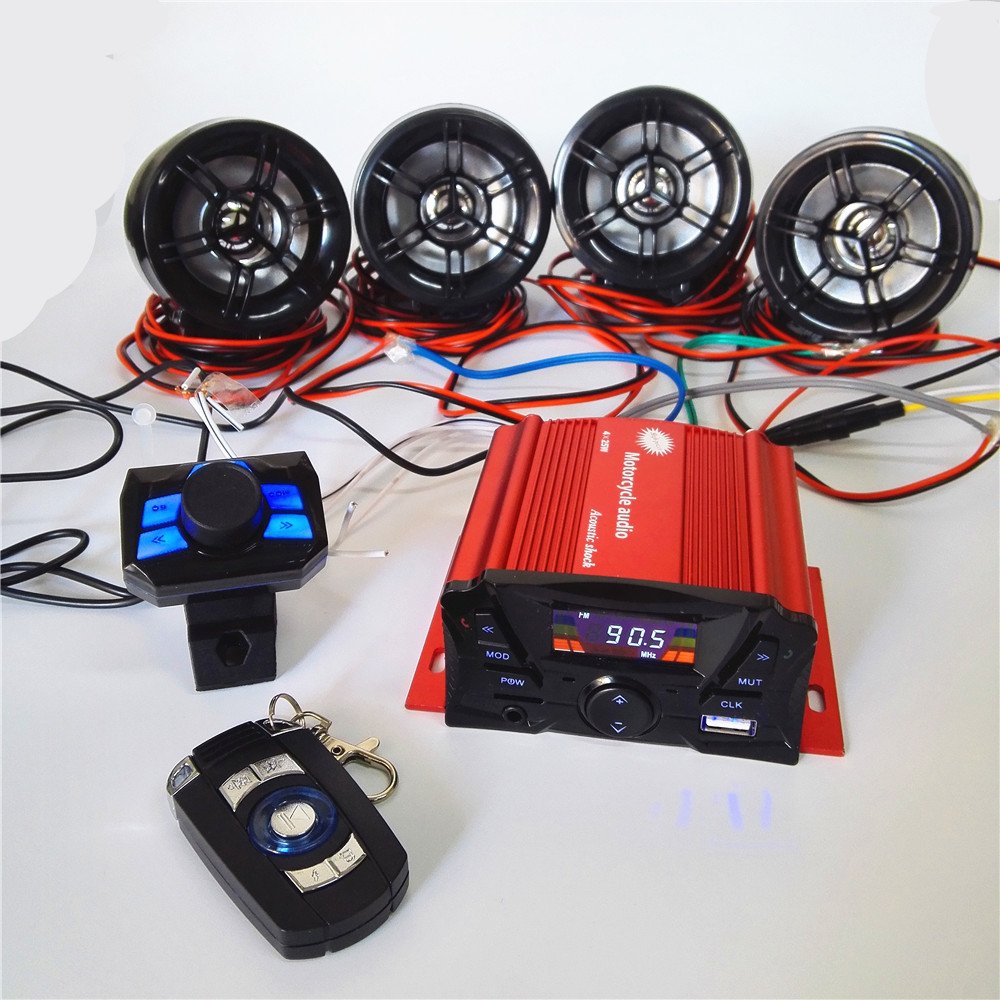 12V Waterproof Bluetooth Amplifier Sound System for Motorcycle, UTV, ATV - 4 Channel 3 Inch Stereo Speakers with FM/USB & Hands-Free Calling - Perfect for Off-Road Adventures & Outdoor Audio Enhancement