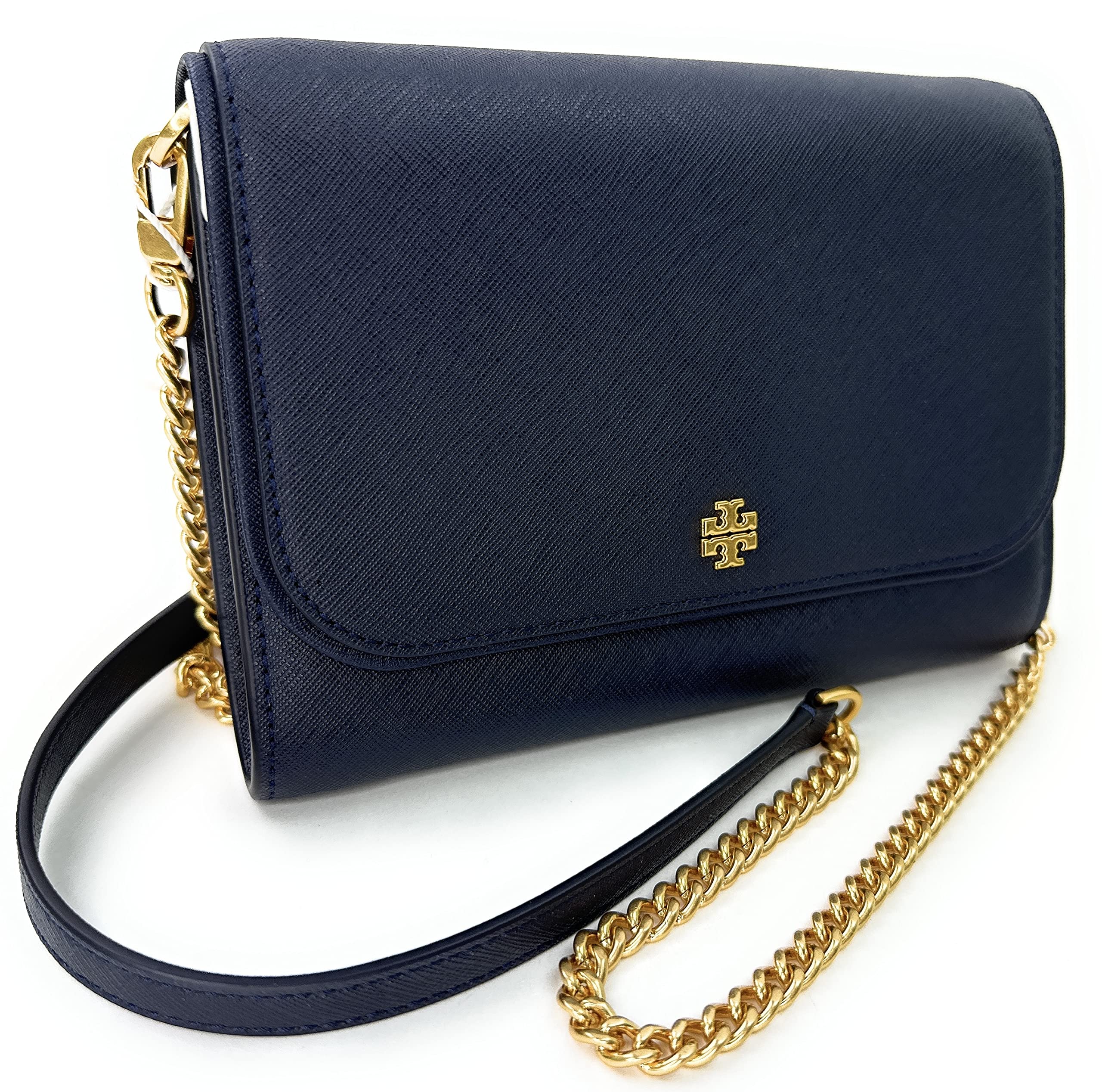 Tory Burch Emerson Chain Wallet Leather Crossbody Bag for Women - Navy Blue Purse with Adjustable Strap, Perfect for Daily Use, Travel & Evening Out