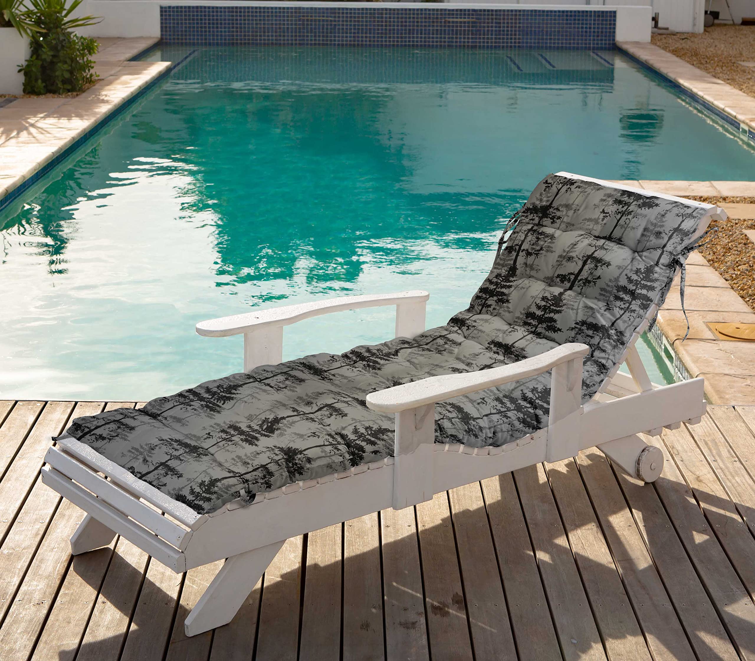 Quilted Thick Padded Seat Cushion for Rocking Chair, Sofa & Recliner - 74x23 Inches Gray - Outdoor Garden, Terrace & Bench Use - Secure Ties Included