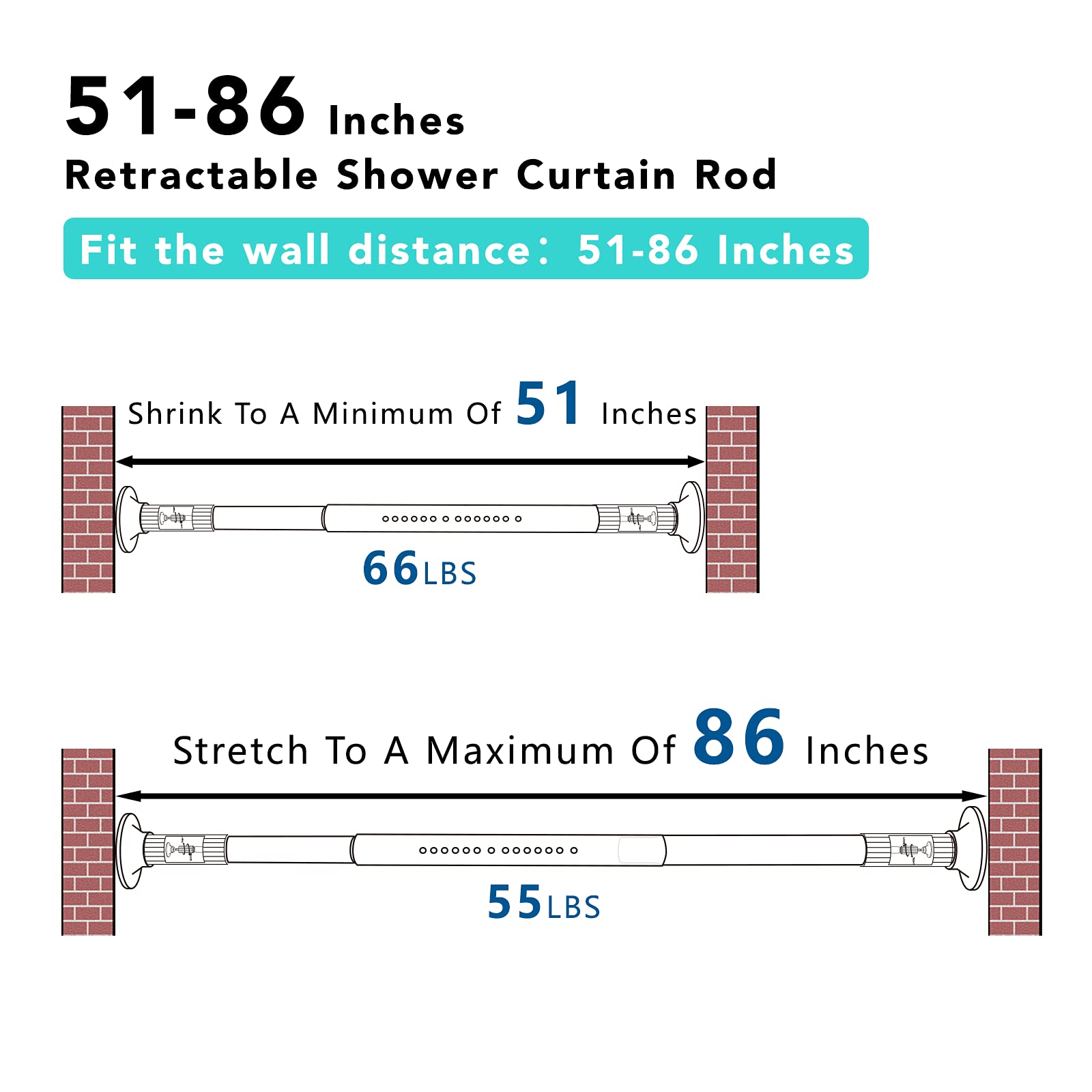 Umimile Rust-Resistant Spring Tension Shower Curtain Rod - Adjustable 51-86 Inch Brown Closet Rod for Bathroom, Window, or Shower - Easy Installation for Home & Apartment Use