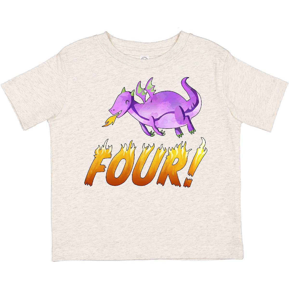 Purple Dragon Breathing Fire Toddler T-Shirt - Cute 4th Birthday Outfit for Boys & Girls, Party Wear, Casual Playdate Tee