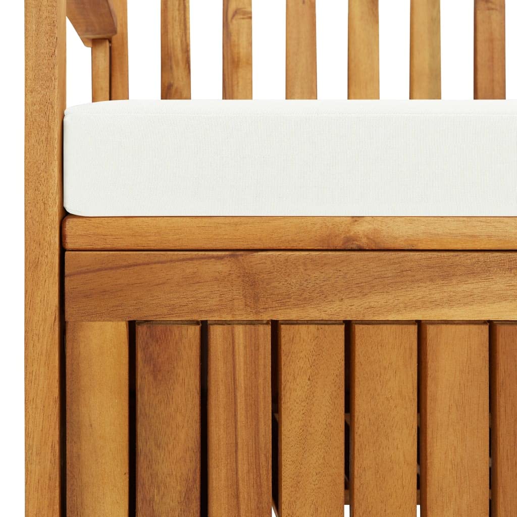 vidaXL Solid Acacia Wood Outdoor Storage Bench with Backrest, Armrests & Cushion - 47.2