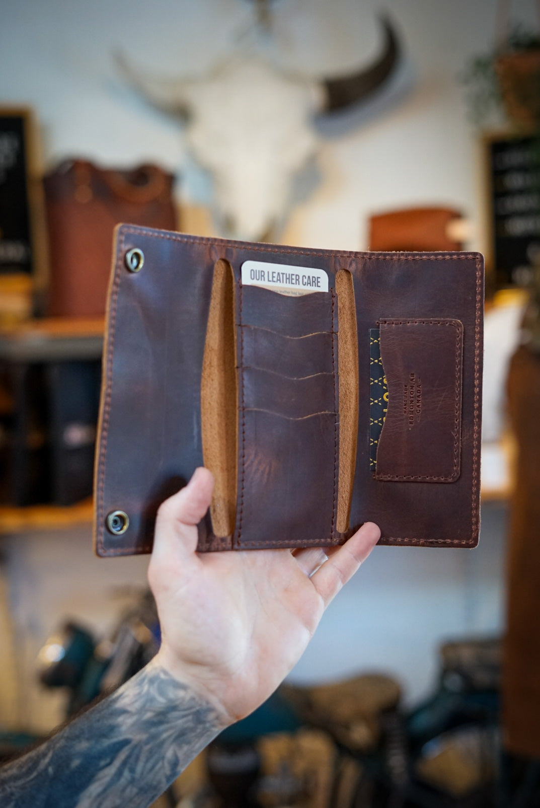 Premium Trifold Long Leather Wallet for Men - Hardtimes Brown | RFID Blocking | Slim & Durable | Perfect for Everyday Use, Travel & Business