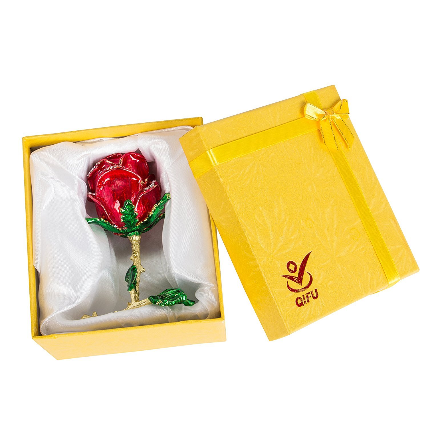 Red Rose Jewelry Box - Elegant Bejeweled Trinket Case for Gifts & Collectibles