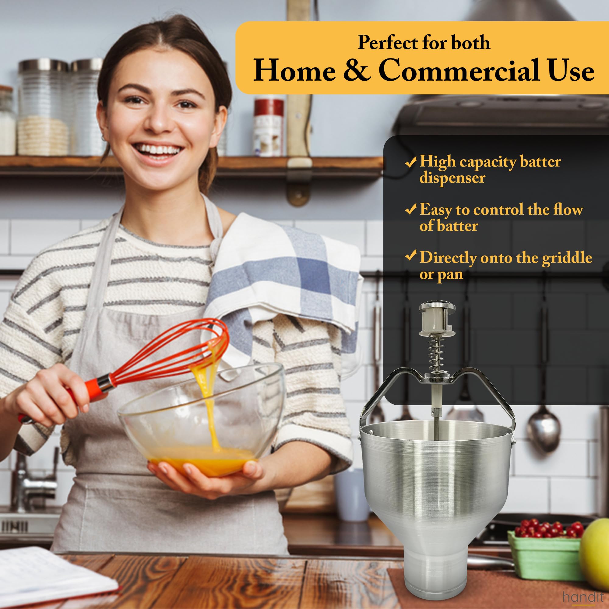 Commercial Grade Pancake Batter Dispenser with Stand - 8-Size Settings for Even Flow, Easy Use | Perfect for Funnel Cakes, Waffles, Pancakes & More | Ideal for Restaurants, Cafes & Home Breakfast Prep