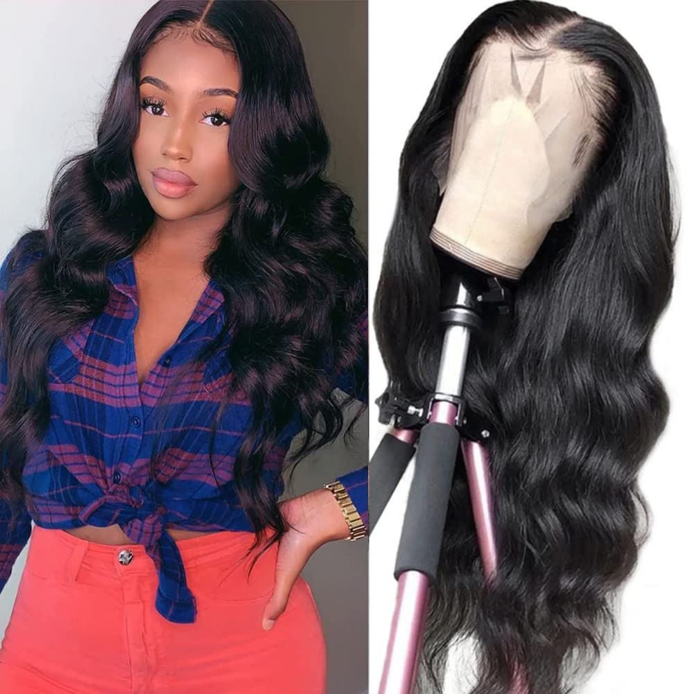 13x4 Lace Front Wigs Human Hair Pre Plucked Body Wave 150% Density Brazilian Virgin Hair with Baby Hair | 28 Inch Natural Black Color | Perfect for Black Women, Cosplay, Daily Wear & Special Occasions