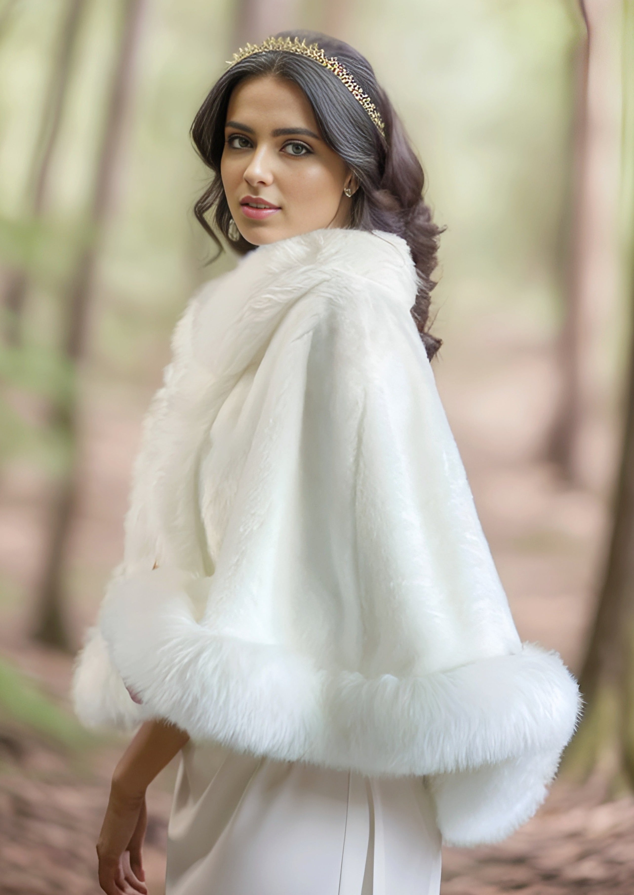 Ivory White Fur Cape - Elegant Winter Shawl for Women, Jennifer Wht01 | Perfect for Weddings, Parties & Cold Weather Fashion