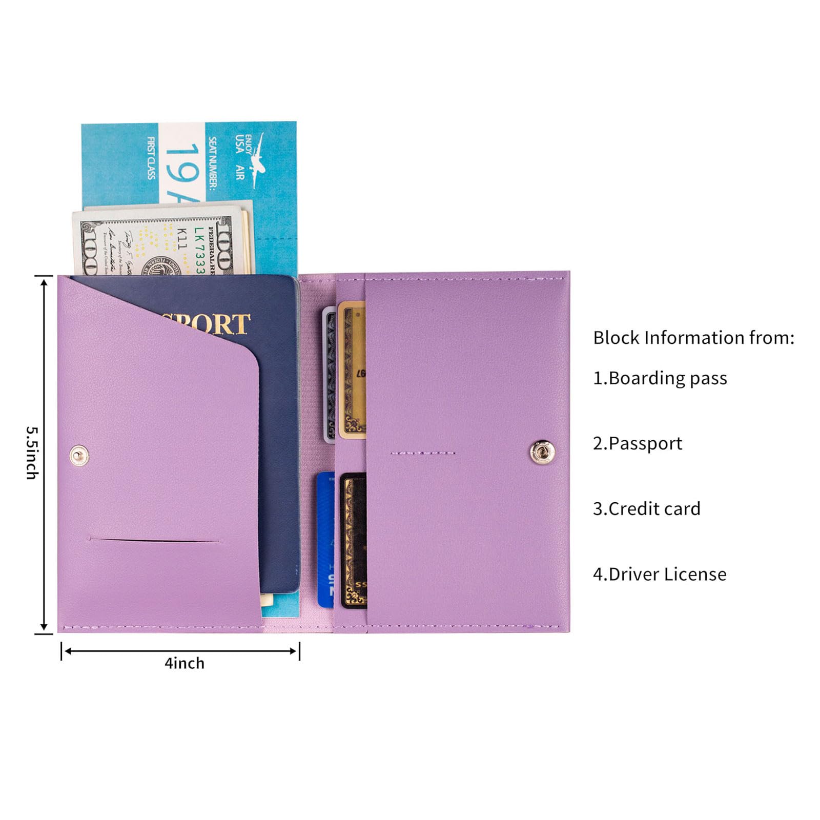 Premium RFID Blocking Passport Holder for Women & Men - Leather Travel Wallet Cover with Multiple Pockets for ID, Cards & Cash - Ideal for Family Vacations, Business Trips & International Travel (Pink & Purple)