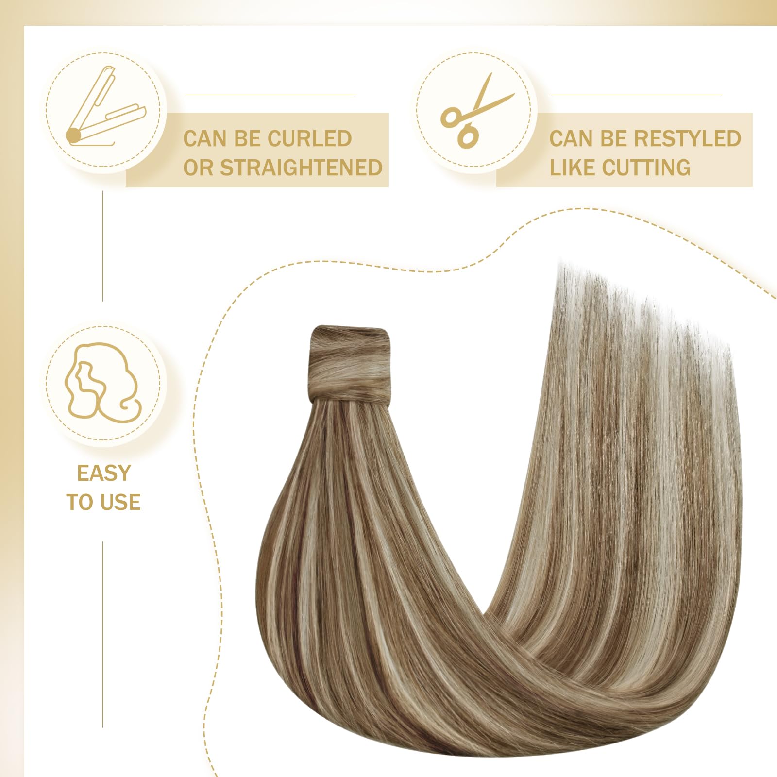 Ve Sunny 16inch Platinum Blonde Human Hair Ponytail Extension - 80g Straight Real Hair Highlights for Women | Perfect for Parties, Weddings & Everyday Styling
