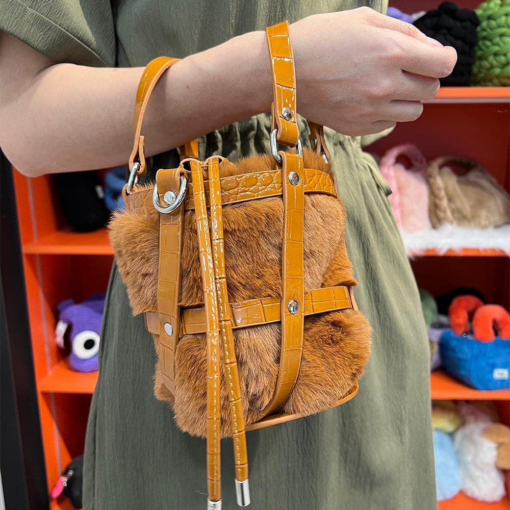 AG Collective Hollow Plush Basket Bag - Soft & Stylish Women's Shoulder Crossbody & Handbag for Everyday Use, Shopping, and Travel