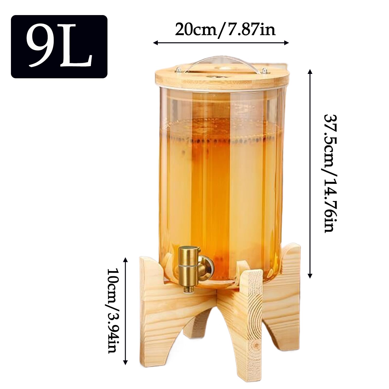 9L Glass Beverage Dispenser with Stainless Steel Faucet - Cold Drink Dispenser for Juice, Lemonade, Iced Tea - Perfect for Parties, Weddings & Outdoor Events
