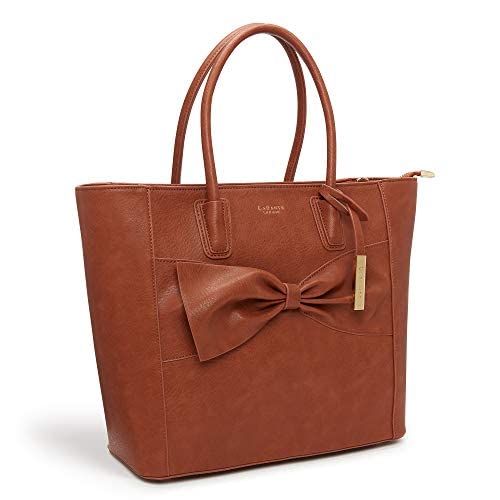 LaBante London Large Vegan Leather Tote Bag for Women - Brown Work Purse with Laptop Compartment | Stylish Office Bag, Travel & Everyday Use