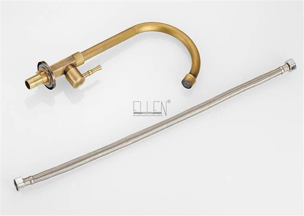 YAWEDA Antique Bronze Single Handle 360° Swivel Kitchen Faucet - Cold Water Only, Vintage Copper Finish for Classic & Modern Kitchen Sinks