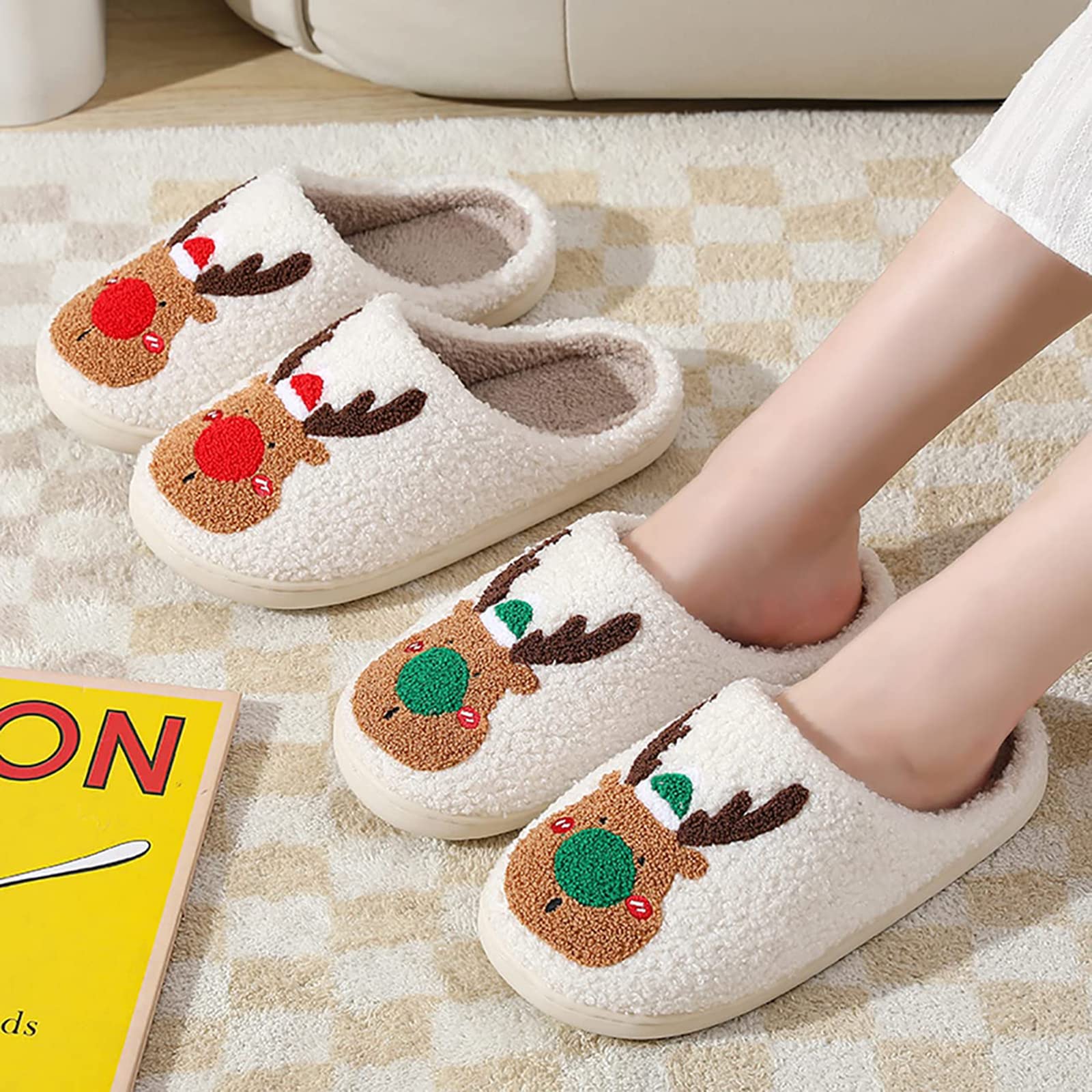 Waysoland Cozy Christmas Slippers for Family - Fuzzy House Slippers for Women & Men, Non-Slip Sole, Soft Fluffy Indoor/Outdoor Cloud Slippers - Perfect for Holiday Gifts, Home Comfort & Winter Relaxation