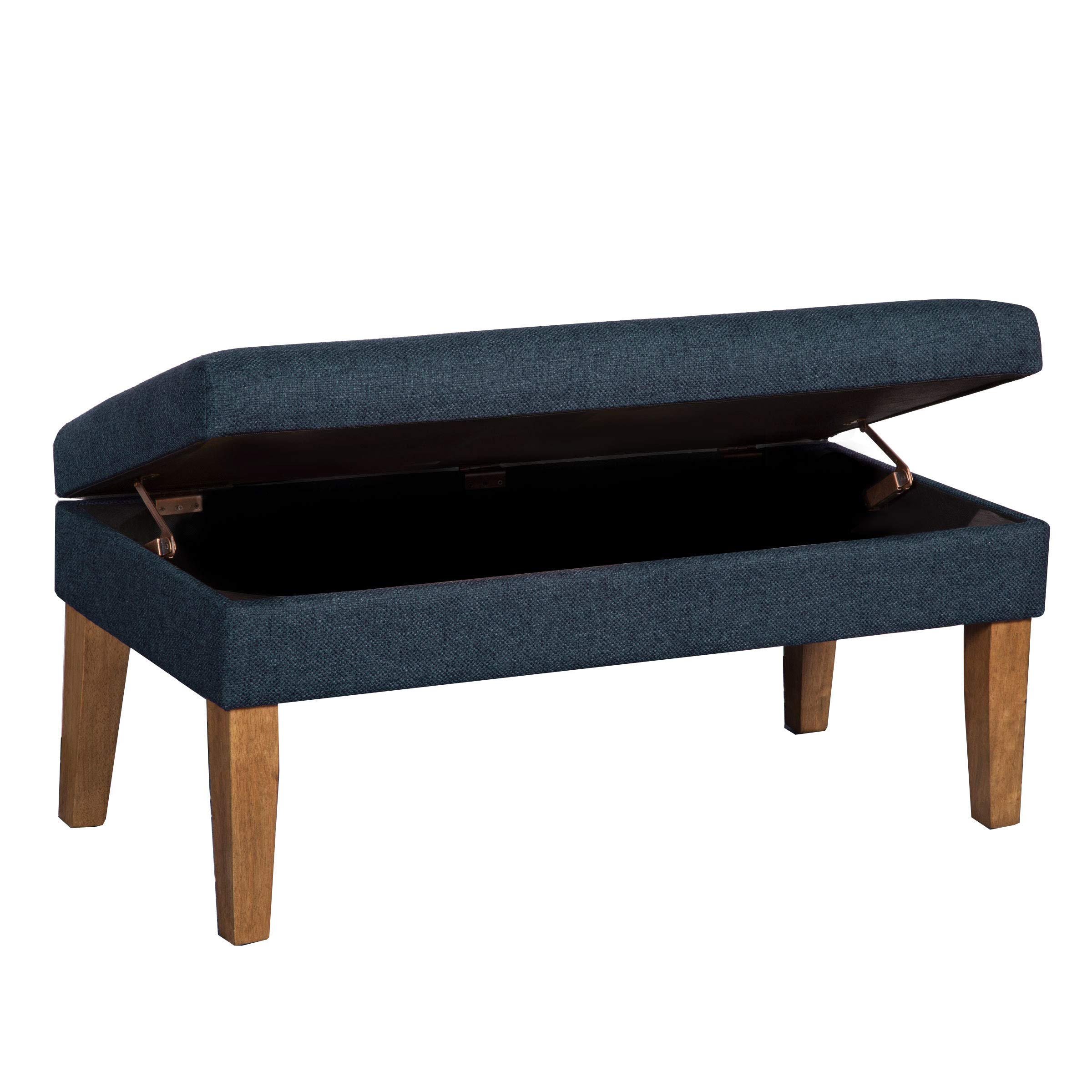 Homepop Upholstered Storage Ottoman Bench - Navy Woven Textured Decorative Furniture for Living Room & Bedroom | Multi-Functional Seat with Hidden Storage | Perfect for Extra Seating, Footrest & Home Organization