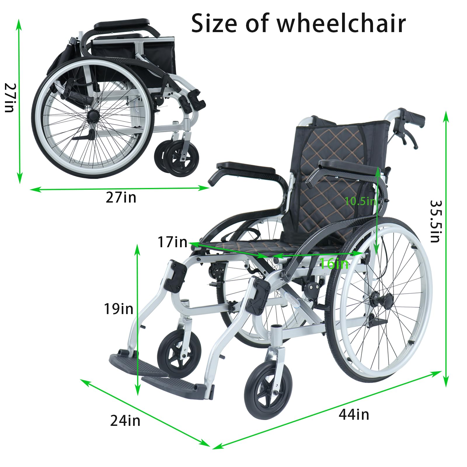COYE Super Lightweight Folding Wheelchair for Adults - No Assembly Required, Portable & Foldable Travel Wheelchair with Swing-Away Footrests - Ideal for Air Travel, Outdoor Activities & Daily Mobility