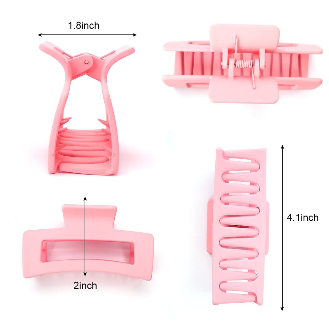 4 PCS Matte Rectangular Hair Claw Clips for Women - Large Hair Clips for Thick Hair - Strong Hold Hair Accessories for Ponytail, Bun & Updo Hairstyles