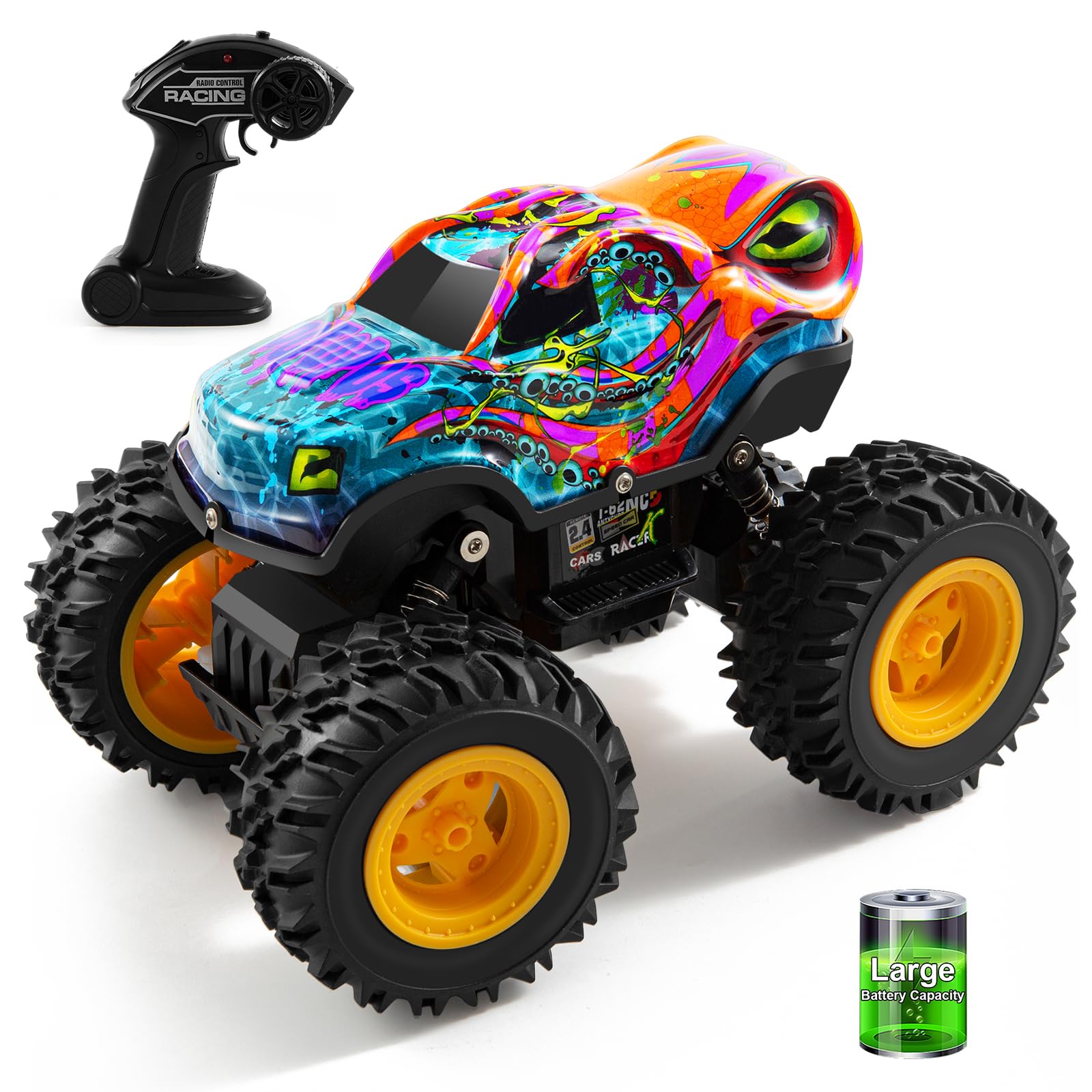 Rechargeable Remote Control Monster Truck with LED Lights - All Terrain RC Car for Boys & Kids - Perfect for Outdoor Play, Racing, and Backyard Adventures