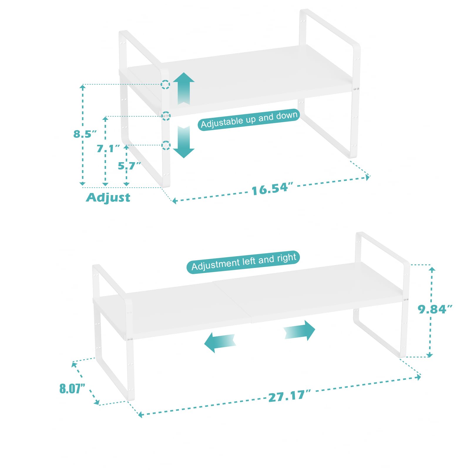 Expandable Cabinet Organizer Shelf - Stackable Pantry & Spice Rack for Kitchen, Bathroom, Under Sink & Office Storage - White (8.07