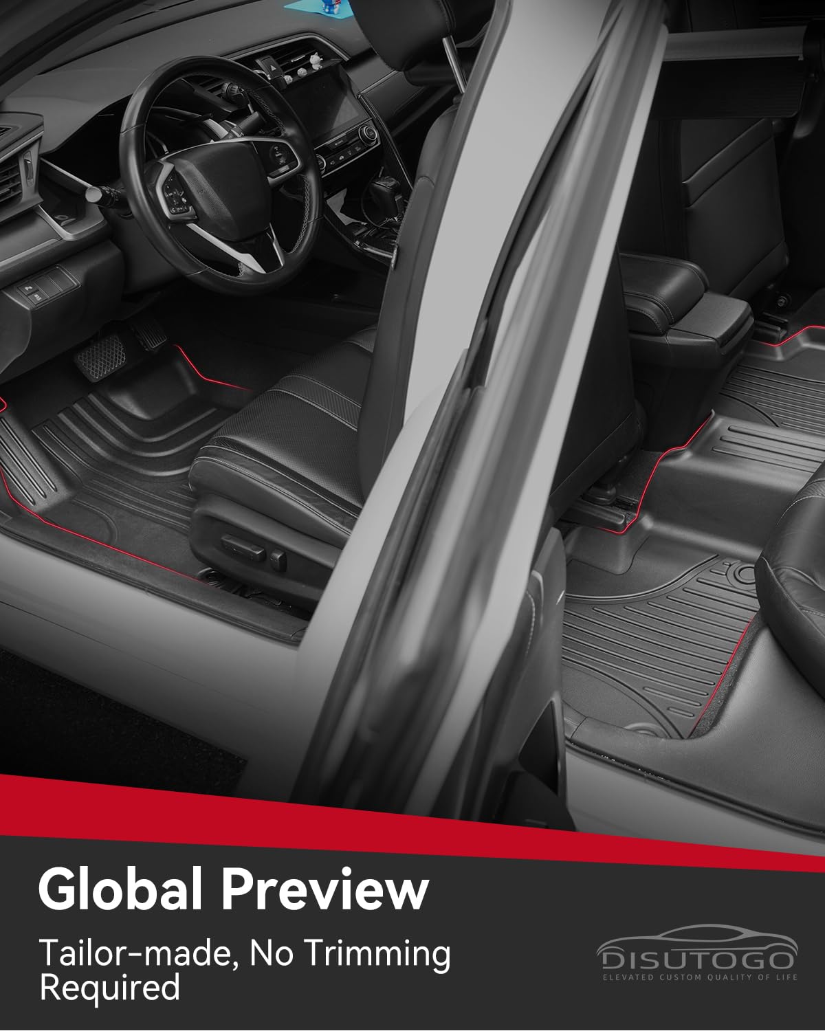 2022-2025 Honda Civic Sedan & 2023-2024 Acura Integra All Weather Floor Mats - TPE Rubber Floor Liners, Non-Slip, Odorless, Full Set (Black) - Perfect for Daily Commuting, Road Trips & All-Season Protection (Fits Sedan Models with Rear USB Ports, Not for Hatchback)