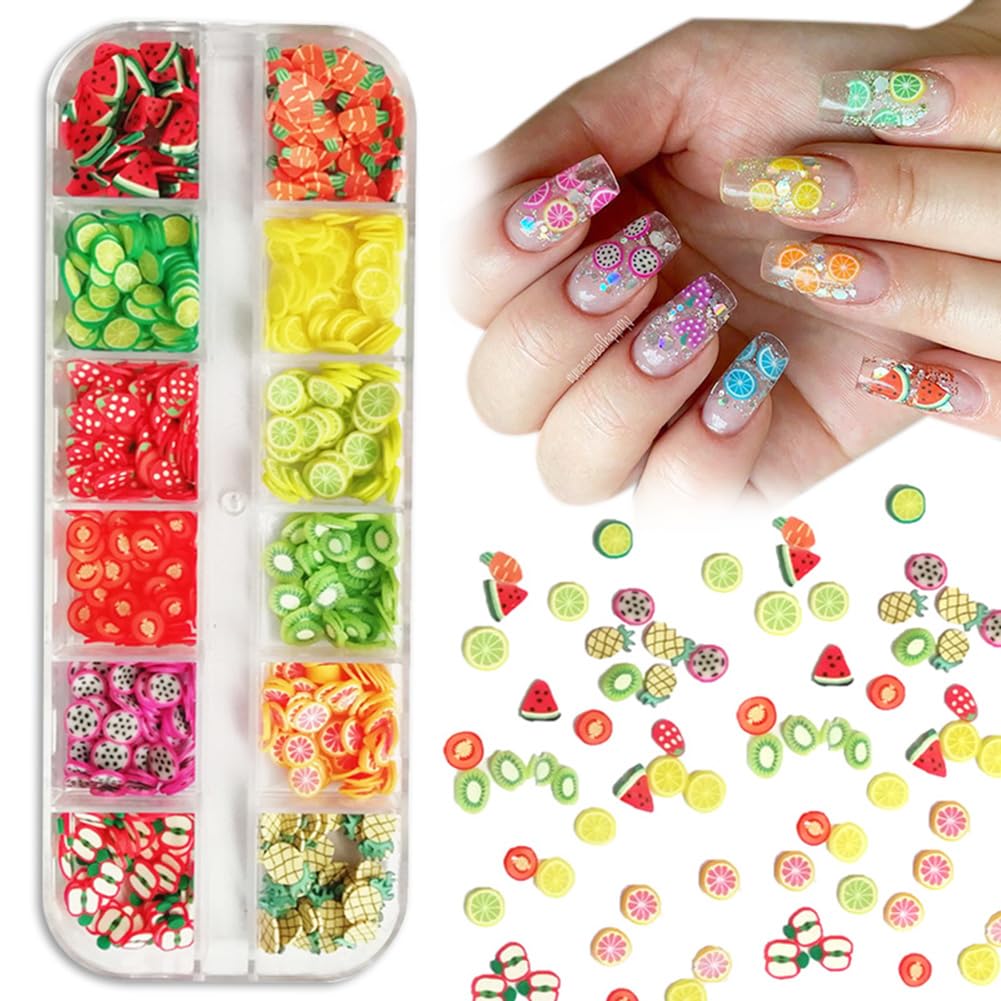 AKOAK 2 Boxes of Crystal Clay Strip Flowers & Fruit Slices - Apples, Strawberries, Watermelons for Nail Art, DIY Crafts, Scrapbooking & Home Decor (Perfect for Nail Salons, Party Decorations & Gift Making)