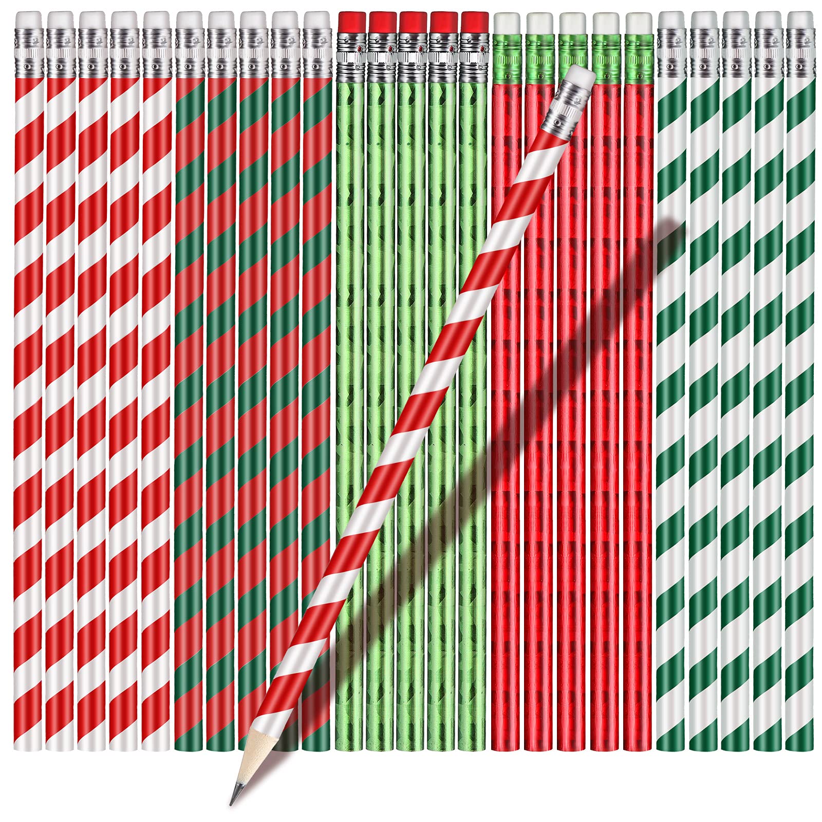 Marspark 25-Pack Christmas Themed Wooden Pencils with Erasers - Bulk Holiday Pencils for Kids, Classroom & Office Supplies (Assorted Colors) - Perfect for Christmas Gifts, School Activities & Winter Crafts