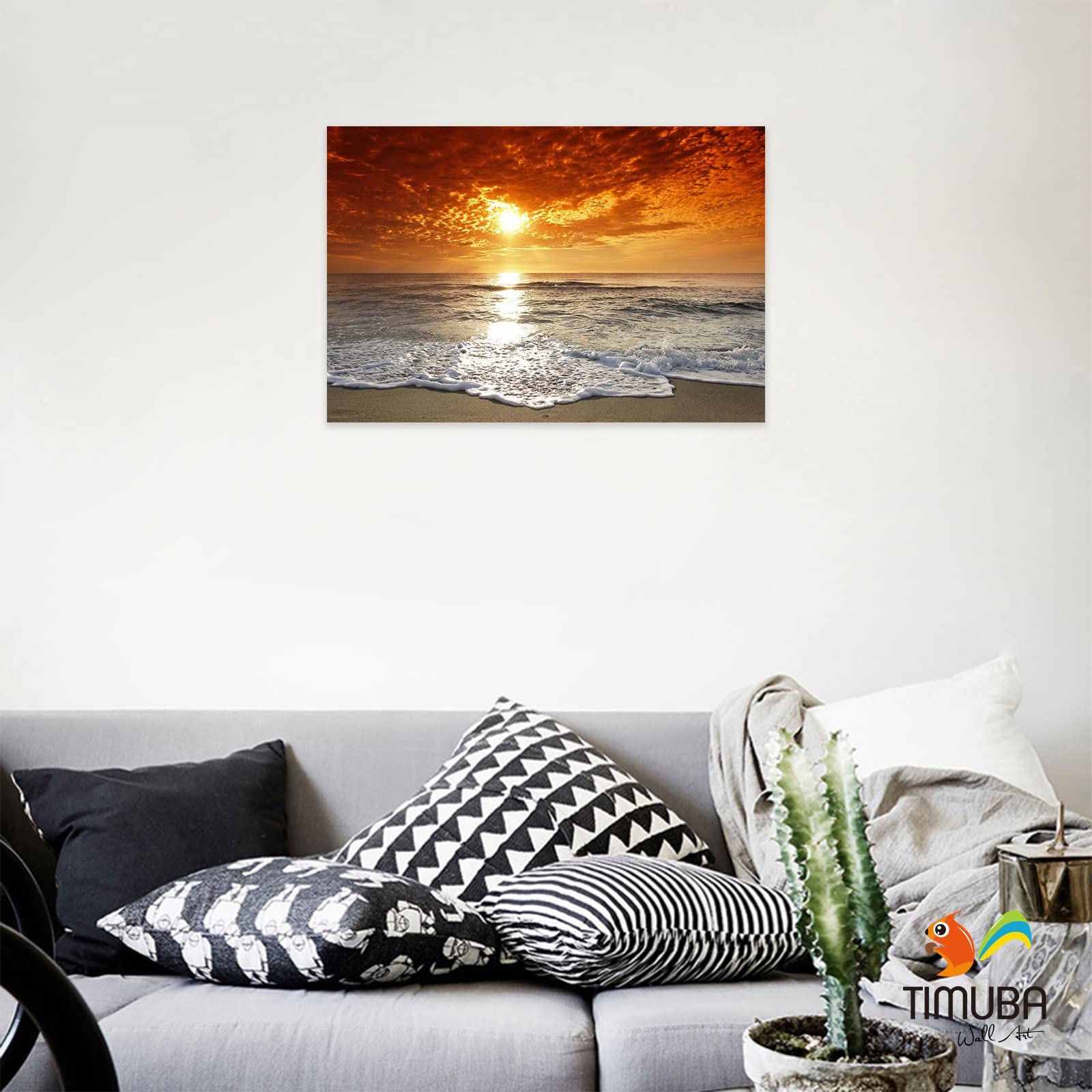 Beach Wall Art Decor - 32x48 Inches Ocean Sunset Landscape Pictures for Bathroom, Bedroom & Living Room - Coastal Themed Home Decor for Beach House, Vacation Rental & Relaxing Spaces