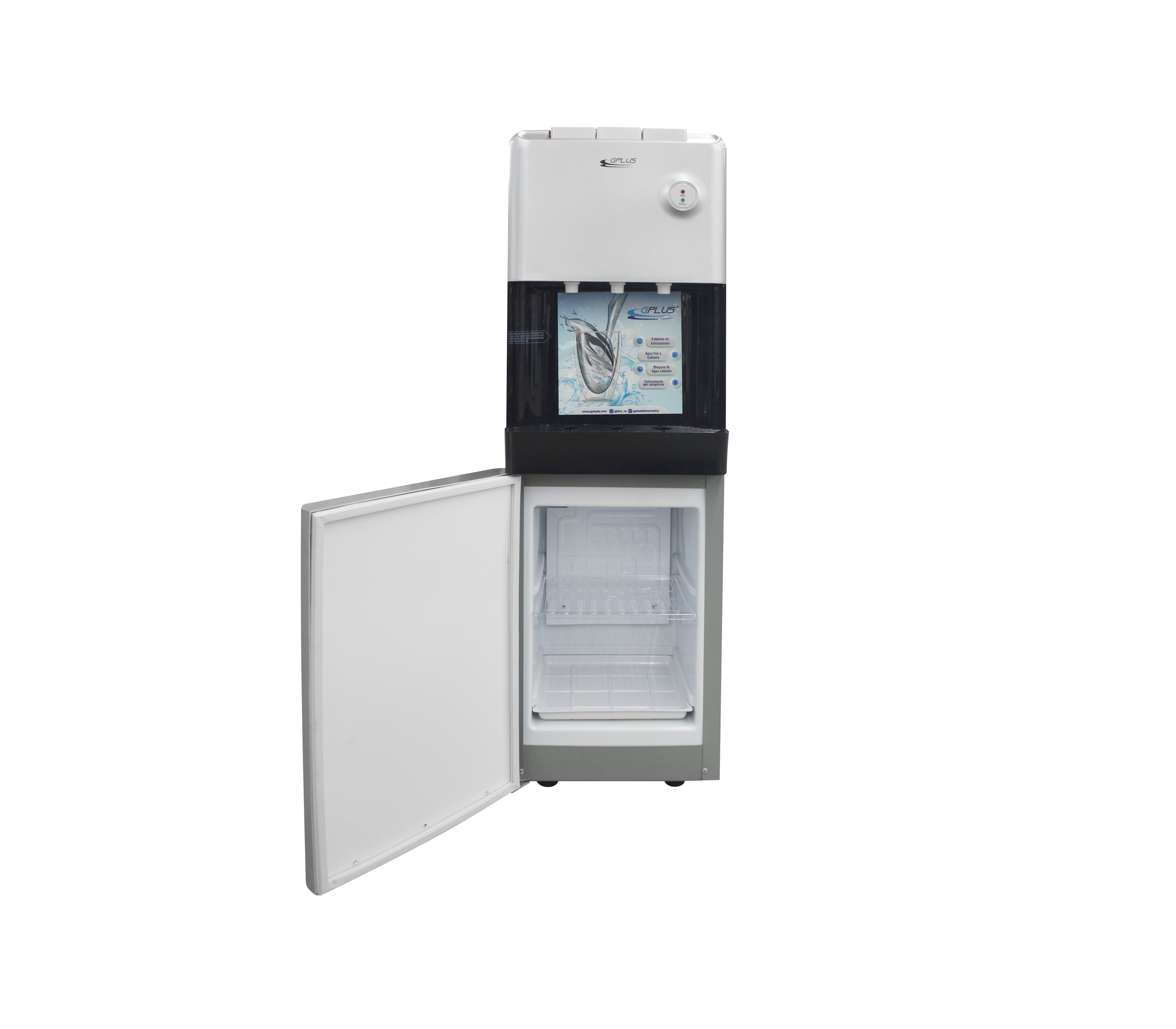 Gplus Grey/Black Water Dispenser with Refrigerator - Countertop or Office Use for Instant Hot & Cold Water