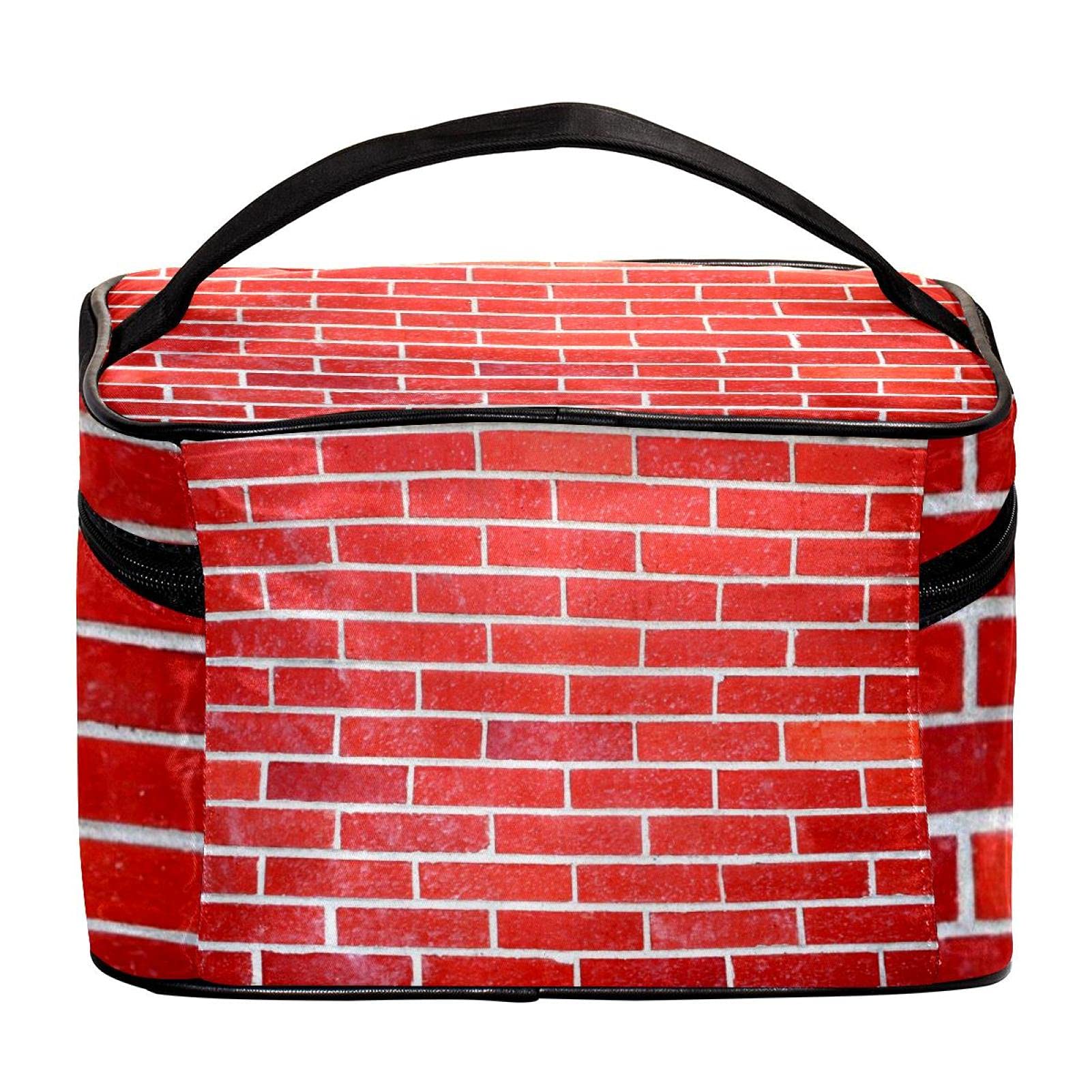 Bright Red Brick Wall Pattern Travel Makeup Bag - Large Cosmetic Organizer with Zipper for Women & Girls | Perfect for Vacation, Gym & Daily Essentials Storage