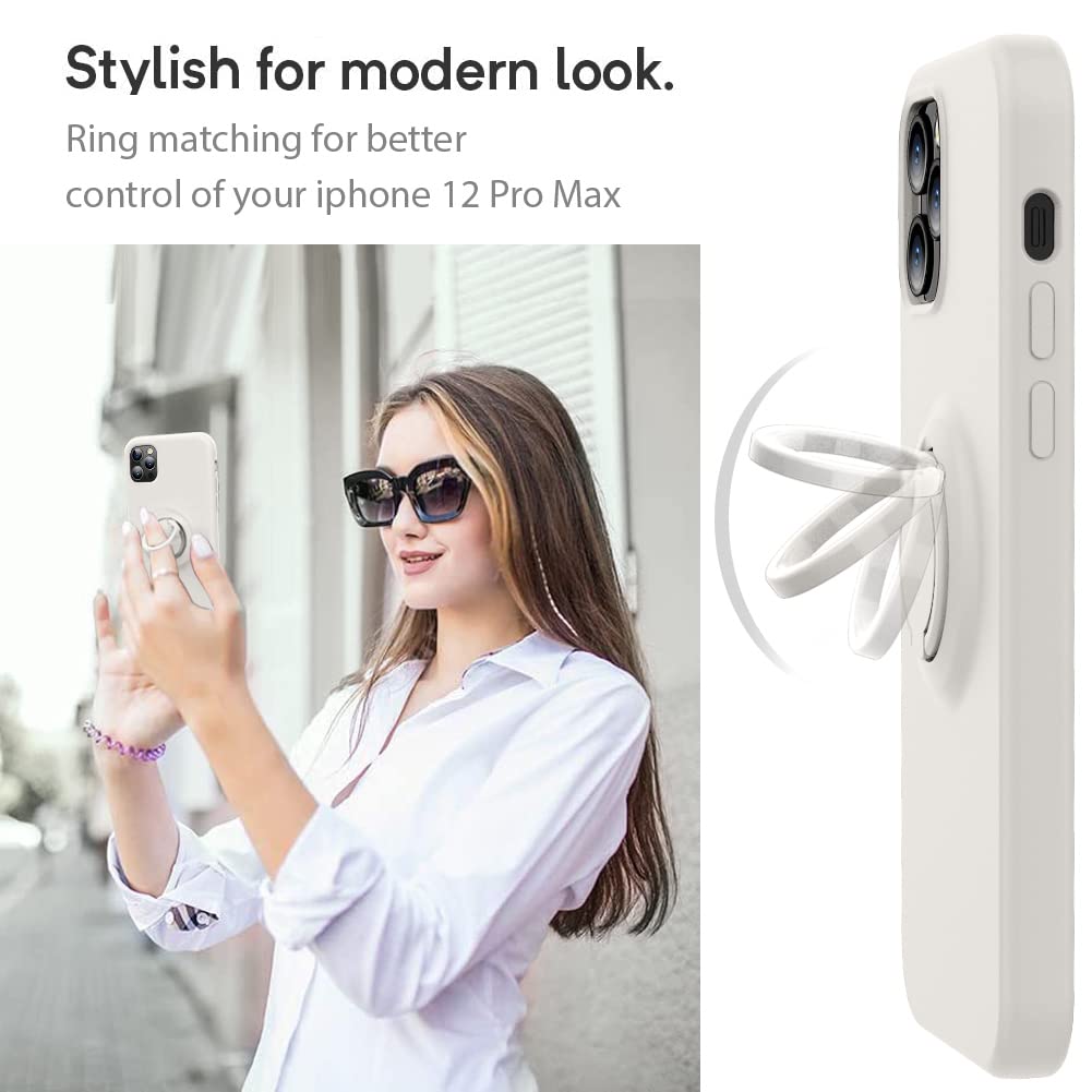 MOCCA iPhone 12 Pro Max Case 6.7 Inch with Ring Kickstand - Shockproof Protective Phone Cover with Soft Microfiber Lining | Anti-Scratch Full Body Protection | Perfect for Work, Travel & Outdoor Activities (Stone)