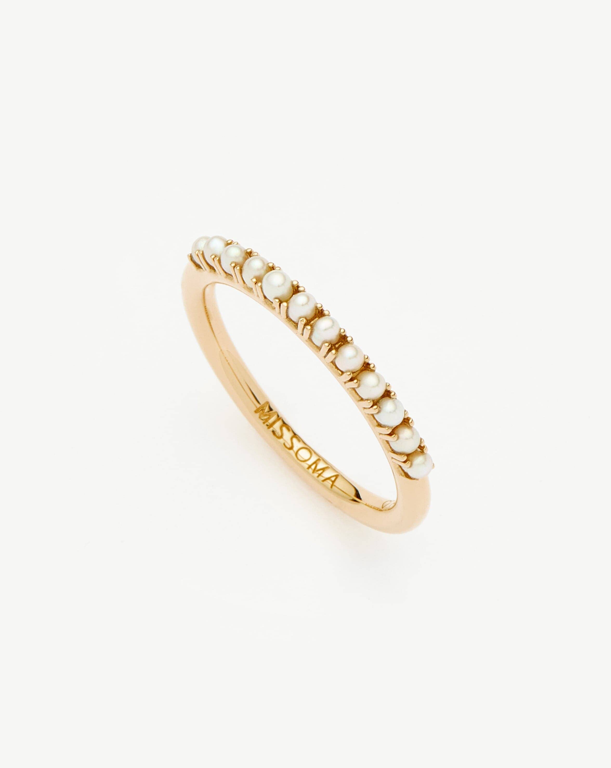 14K Solid Gold Half Eternity Pearl Ring - Elegant Stackable Pearl Jewelry for Women | Perfect for Weddings, Anniversaries & Everyday Wear