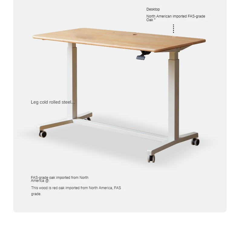 Solid Oak Wood Standing Desk for Home Office - Adjustable Height Mobile Workstation for Ergonomics & Productivity - Perfect for Remote Work, Study, and Small Spaces
