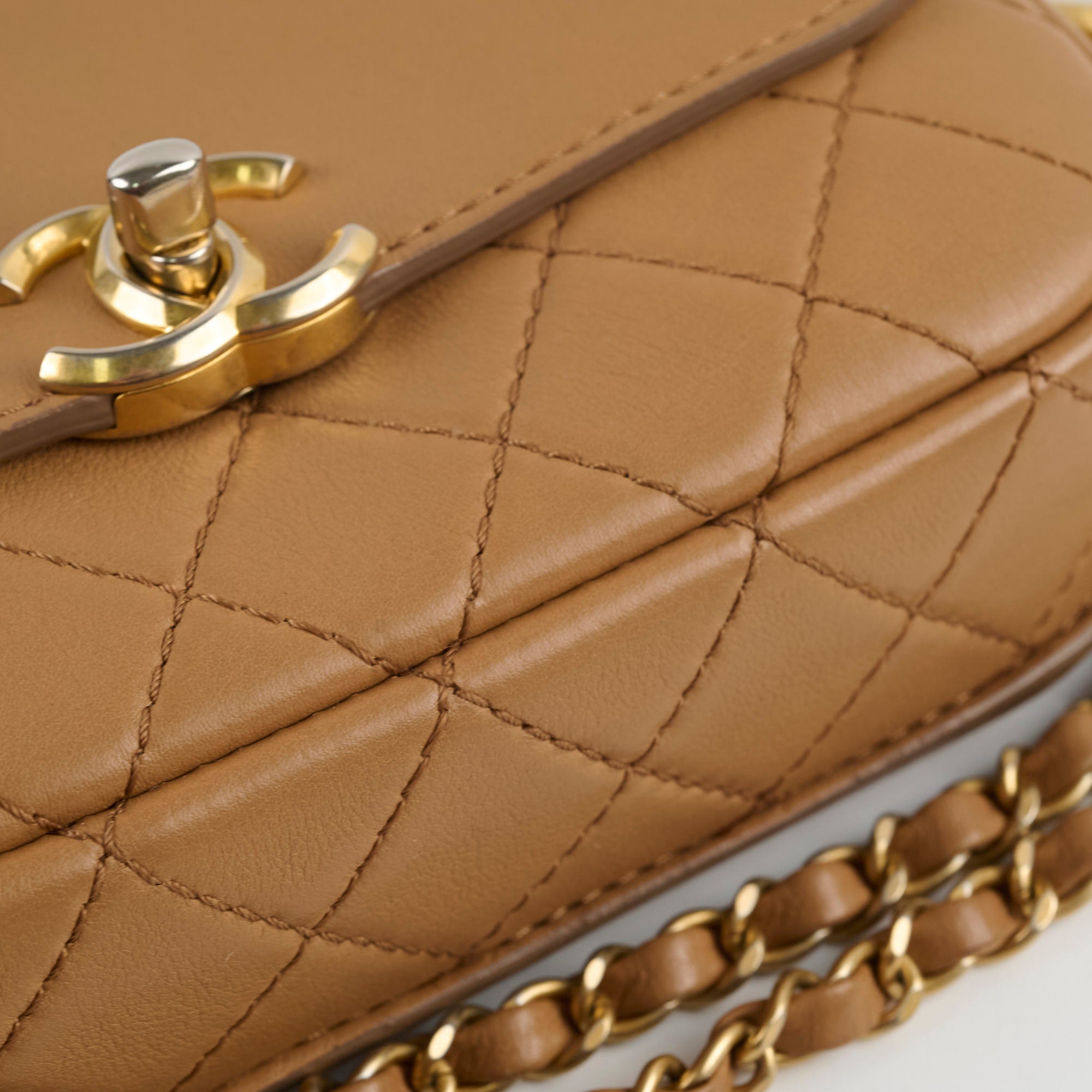 Chanel Seasonal Crossbody Bag with Detachable Pouch in Tan - Perfect for Everyday Use, Travel & Special Occasions
