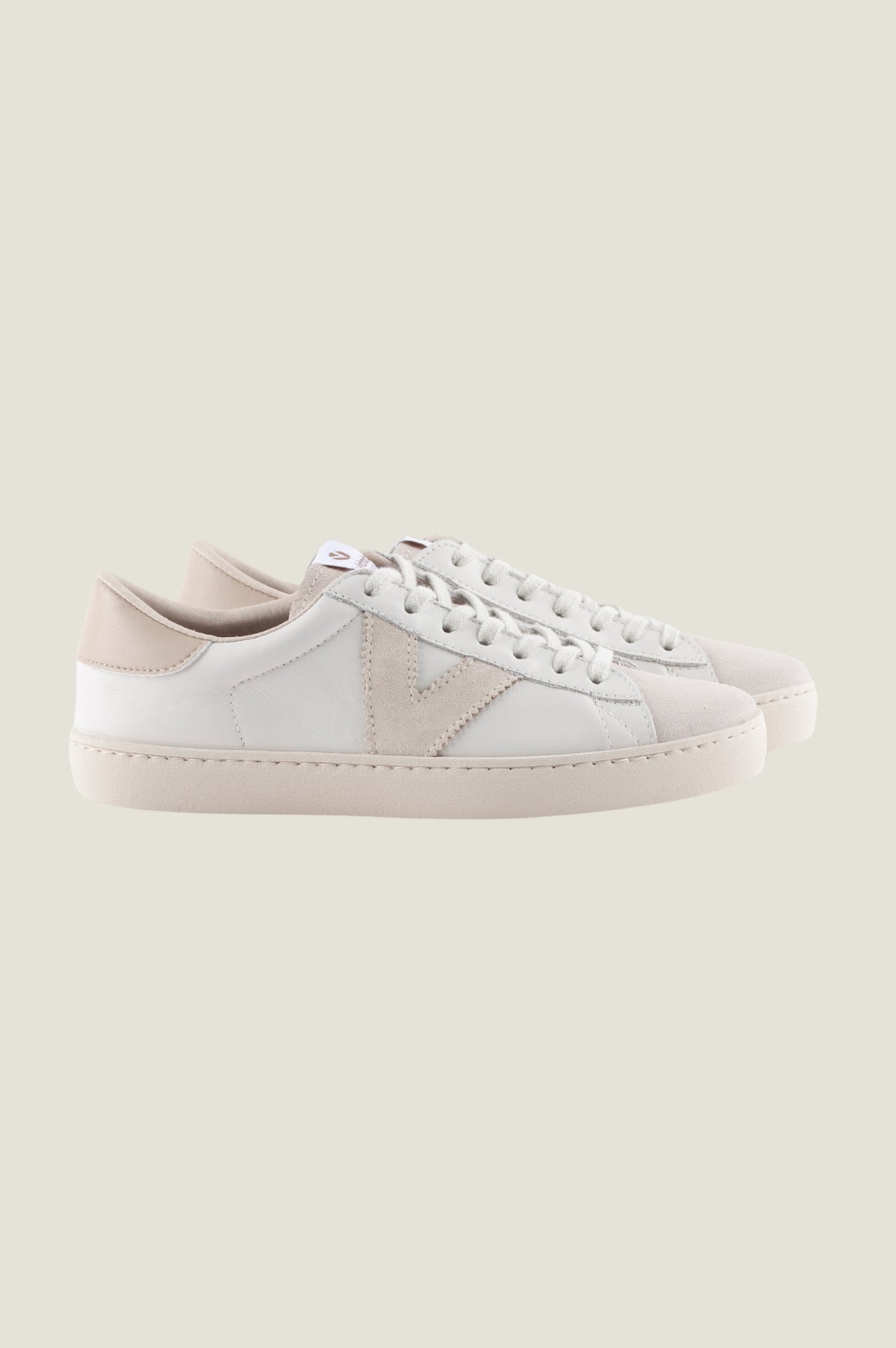VICTORIA Berlin Low Top Sneakers for Women | White/Taupe Casual Shoes | Perfect for Walking, Gym & Everyday Wear